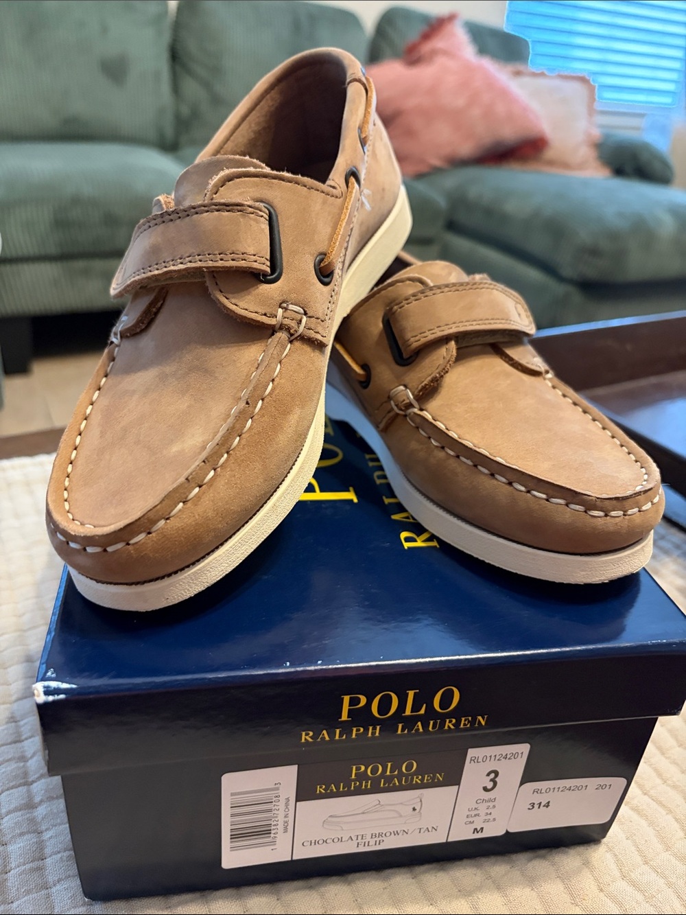 Polo by Ralph Lauren Tan Leather Hook-and-Loop Boat Shoes